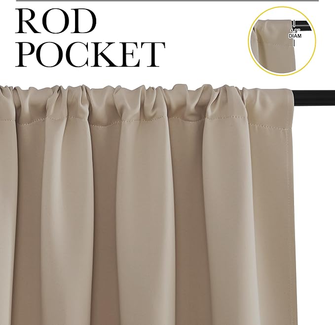 NICETOWN Blackout Curtains for Bedroom, Blackout Curtain Panels, Taupe, 1 Pair, 62 by 63-inch, Window Treatment Energy Saving Thermal Insulated Solid Rod Pocket Blackout Drapes/Draperies - Image 2