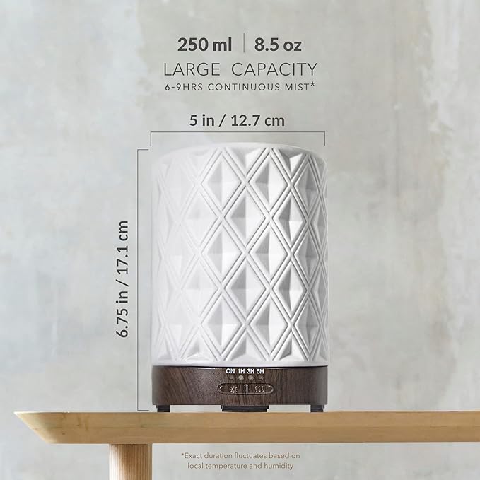 Earnest Living Essential Oil Diffuser for Large Room White Ceramic 250ml Aromatherapy Diffuser with 4 Timers 7 Night Lights and Auto Off Function for Home Gift - Image 7