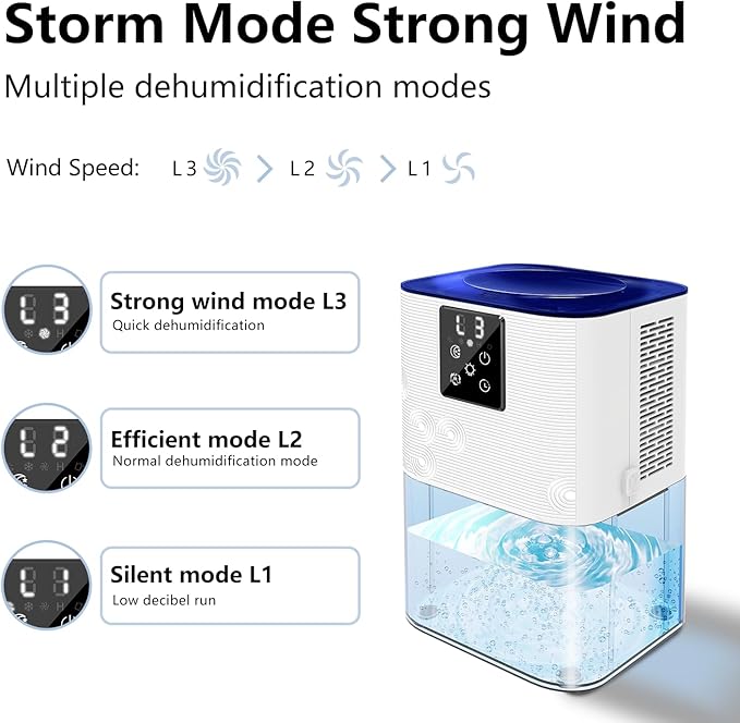 Dehumidifier,MTOX 3L/105 oz (1000 Sq Ft) Small Dehumidifiers for room, Bathroom, RV, Quiet with Auto Shut Off,Timer, 3 Setting modes, Removable filter and aromatherapy box, 7 color LED(Blue and White) - Image 5