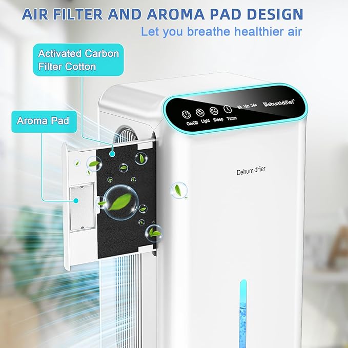 Dehumidifiers for Home, Up to 800 Sq.ft, 86oz Water Tank, Dehumidifiers for Bedroom with Essential Oil Diffuser, 7 Color LED Light, 24H Timer, Auto Shut-off, Ideal for Bathroom Basement Closet RV - Image 3