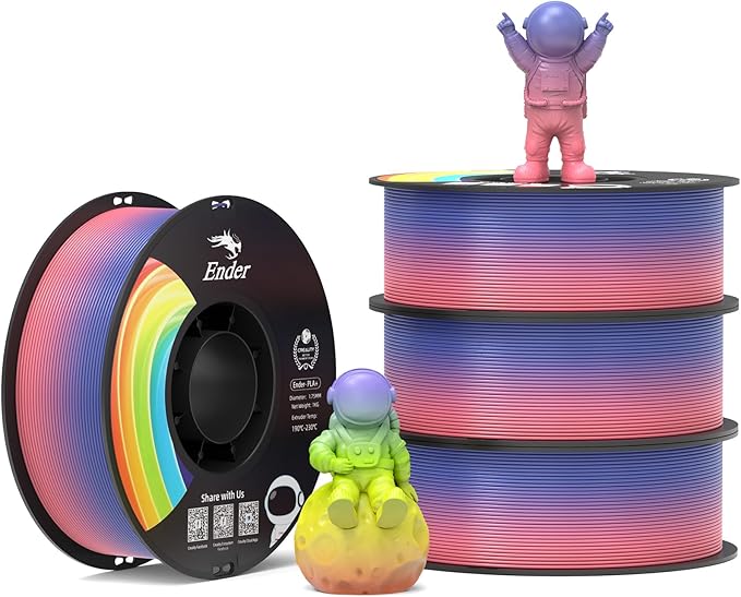 Creality 3D Printer Filament 1.75mm, Rainbow PLA+ Plus Pro Filament Toughness Upgraded, Dimensional Accuracy ±0.02mm, Fit Most 3D Printers, 4 Pack 1kg Spool(2.2lbs), Rainbow by Creality