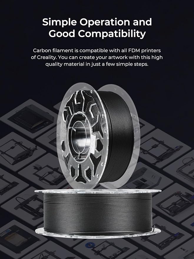 Creality Carbon Fiber Filament 1.75mm, 3D Printer Filament, 1kg (2.2lbs) Spool, No Warp Enhanced Toughness, ±0.03mm Accuracy Printing Filament, for K1C/ K1 Max & More (Carbon Fiber) - Image 6