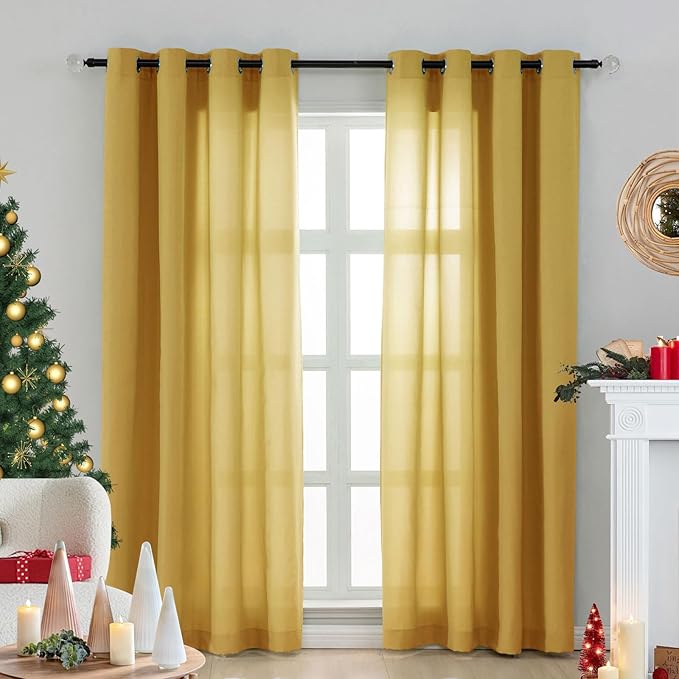 L.Z.E Light Filtering Curtains 72 Inch Length 2 Panels Set Gold Privacy Non-See-Through Semi Sheer Curtains for Living Room Bedroom Nursery Grommet Top Solid Window Panels (55" W x 72" L) - Image 9