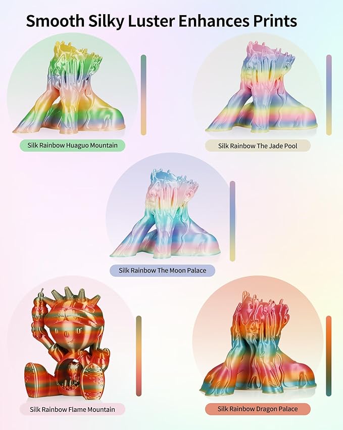LANDU Silk PLA 3D Printer Filament Multicolor Rainbow PLA Filament 1.75mm Gradient Color Changing Filament 1kg (2.2lbs) Dimensional Accuracy +/- 0.02 mm Silk Rainbow Filament - Image 3