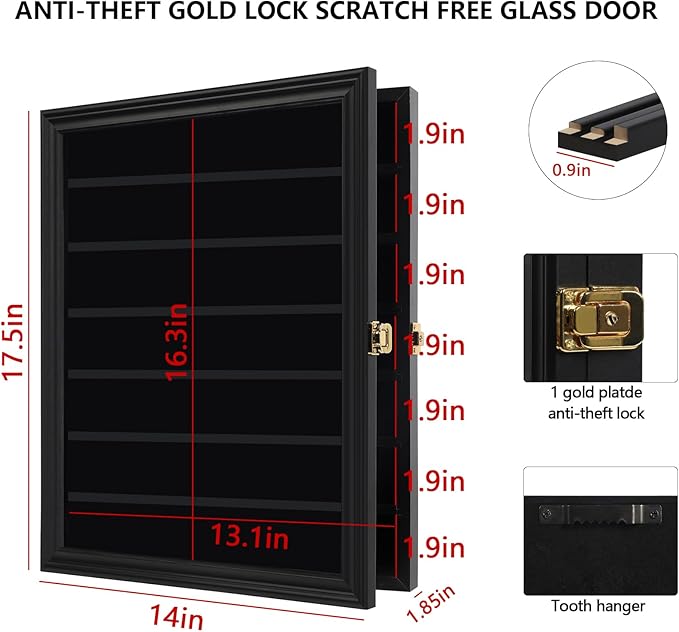 Jinchuan Military Challenge Coin Display Case 4 Pack Lockable Cabinet Rack Holder Shadow Box with Removable 2 Grooves Shelves and Acrylic Door for Casino Poker Chips Collectibles, Large - Black 4 Pack - Image 3