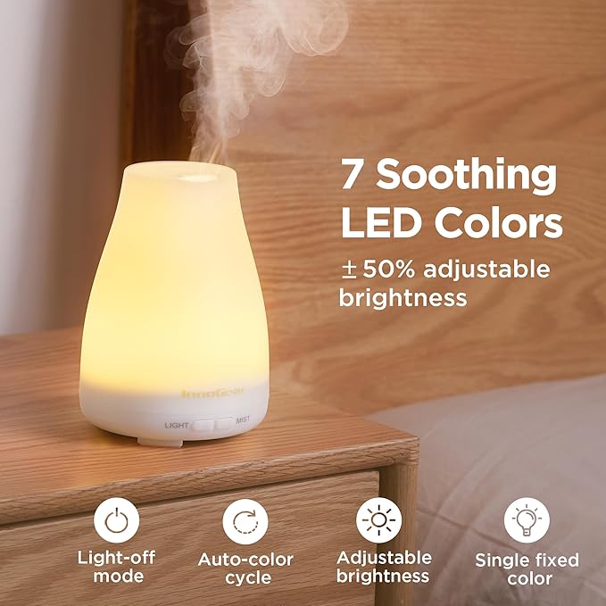 InnoGear Essential Oil Diffuser, Ultrasonic Diffusers for Home Aromatherapy Humidifier for Bedroom Room 7 Colors LED 2 Mist Mode Auto Off, Basic White - Image 6
