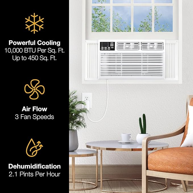 Whirlpool 10,000 BTU Window Air Conditioner with Dehumidifier, 115V, Window AC for Rooms up to 450 Sq. Ft., Living Room, Bedroom, or Kitchen, with Remote Control, Digital Display, and 24H-Timer, White - Image 8