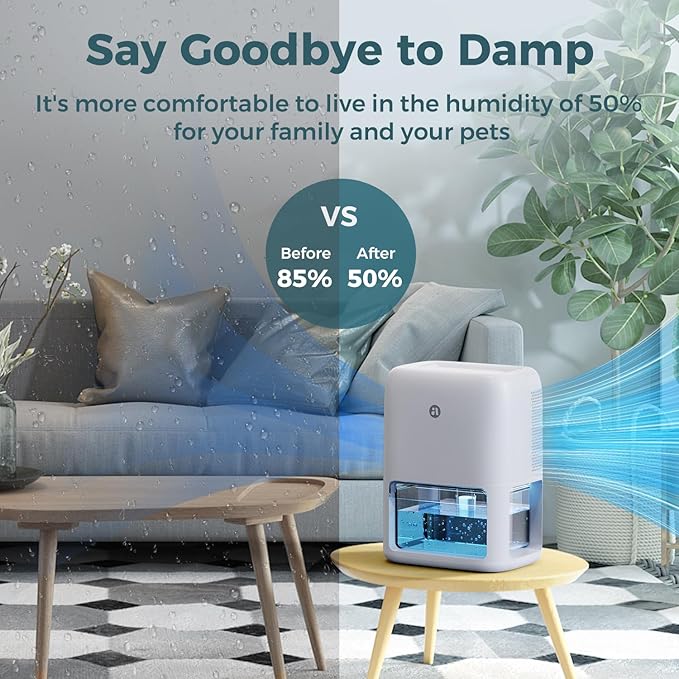 60 OZ Dehumidifiers for Home, Dual-Semiconductor Quiet Dehumidifier with Timer Sleep Mode Auto-Off 7 Colors Light Portable Small Dehumidifiers for Bathroom, Cloakroom, RV - Image 3