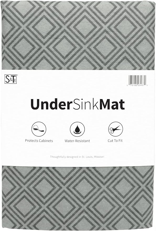 S&T INC. Under Sink Mat, Shelf Liner for Kitchen Cabinet Non-Adhesive, Water-Resistant Drawer or Cabinet Liner, 24 Inches x 48 Inches, Geo, 1 Pack by STINC