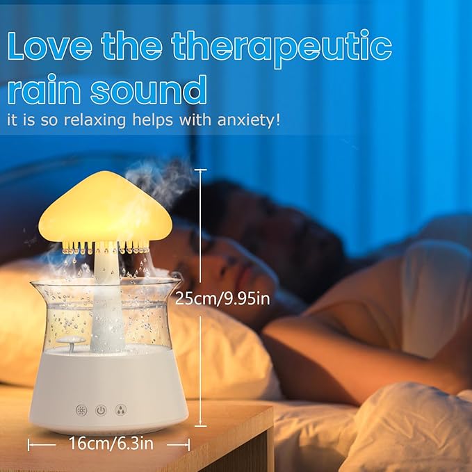 Diffuserlove Cloud Humidifier Rain Water Drip Diffuser Humidifier with Remote Waterfall Lamp Mushroom Humidifier Rain Sounds White Noise Humidifier Air Humidifiers for Bedroom Desk - Image 6
