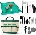 44pcs Small Gardening Tools Gifts for Women Beginners - Garden Hand Tools Set for Indoor Succulent Bonsai Plants Transplanting, Included Bag/Repotting Mat/Shovel/Labels, Green by ANPHSIN