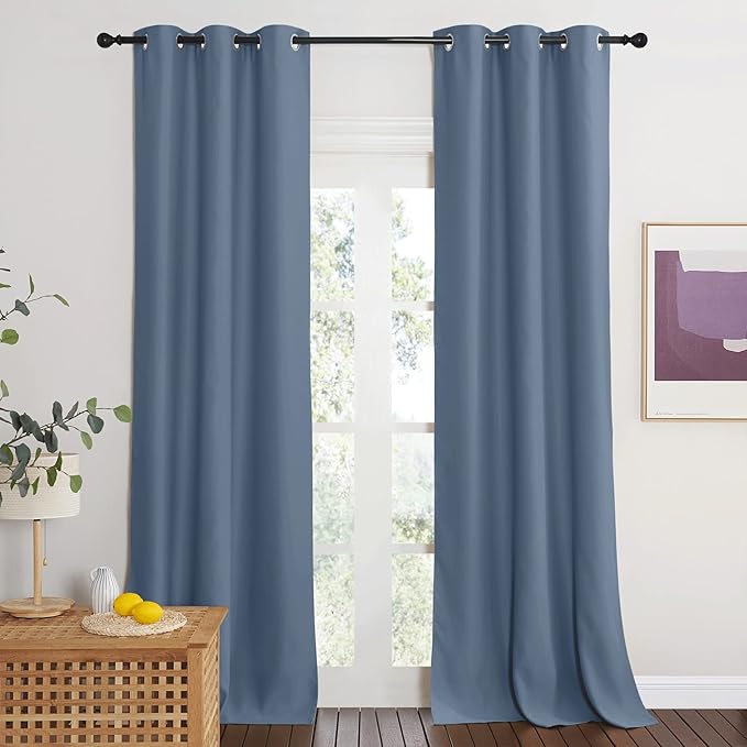 NICETOWN Sliding Hanging Room Divider,60%-70% Soundproof Privacy Panel Keep Heat Out Closet Door Curtains for Bedroom Doorway Hiding Bathroom Laundry Shelves,42 x 95 inches, 1 Panel, Stone Blue - Image 5