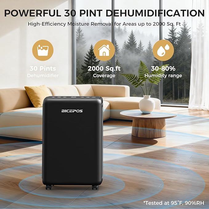 2000 Sq.Ft Dehumidifier for Basement, 30 Pints Portable Dehumidifier for Home with Drain Hose, 0.52 Gal Water Tank, Intelligent Humidity Control Auto Shut Off for Bathroom, Laundry, RV, Office - Image 2