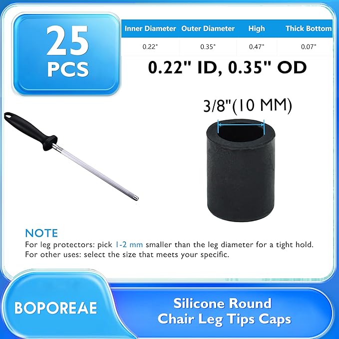 25 Pcs 15/64"(6 mm) Round Chair Leg Tips Caps, Silicone Rubber Furniture Leg Floor Protectors, Reduce Noise Folding Metal Chair Leg Cap Replacement for Bar Stool Leg Patio Indoor, Black - Image 9