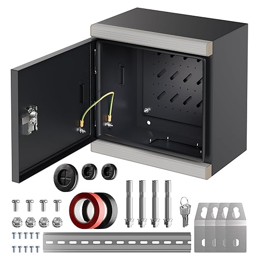 Joinfworld Outdoor Electrical Metal Box 11.8" x 11.8" x 7" Weatherproof Outdoor Junction Enclosure Steel Box with Lock Din Rail Cable Gland by Joinfworld