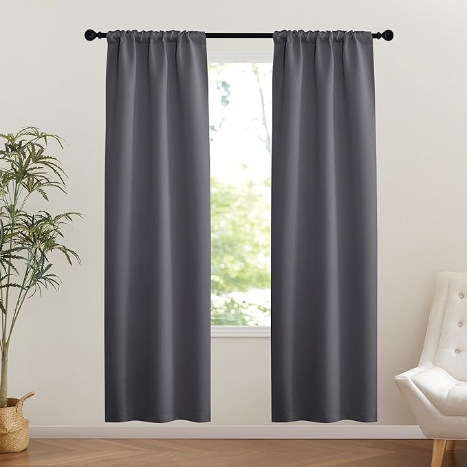 NICETOWN 1 Panel Door Curtain Privacy Thermal Insulated Noise Reducing Blackout French Door Rod Pocket and Ceiling Track Window Covering for Kitchen, Patio Front, Bedroom, Grey, 25" W x 72" L by NICETOWN