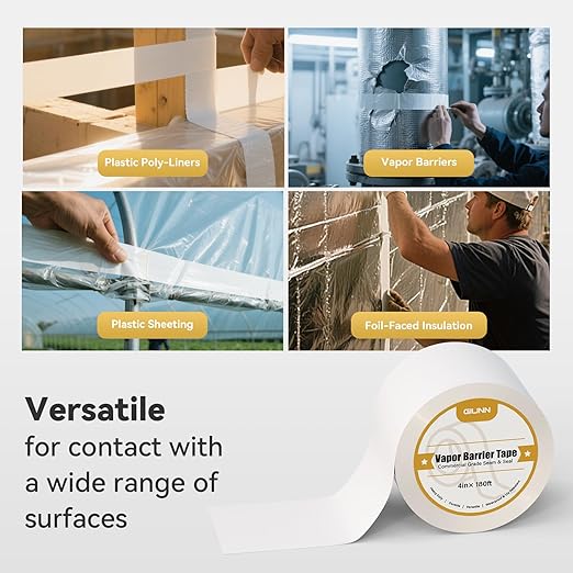 Vapor Barrier Tape 2 Rolls, 4" Wide x 180' Long Moisture Barrier Tape, 9 mil White polyethylene Tape, Moisture Sealing and Seams for Crawl Spaces, Vapor barriers, Marine, Insulation - Image 5
