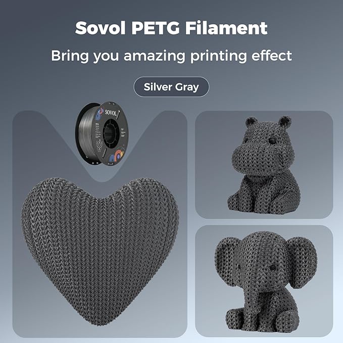 Sovol 3D Printer PETG Filament 1.75mm 1KG (2.2lbs), High Precision, Strong Toughness, Wiring Tightness, Dimensional Accuracy +/- 0.03 mm, 3D Printing PETG Filaments, Silver Gray - Image 3