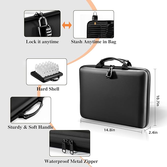 Fireproof Document Box File Organizer: Hard-Shell Case Fireproof Waterproof Box with Lock & 13 Pocket Accordion File Folder - Portable Home Office Travel Safe Storage for Important Documents and Files - Image 3