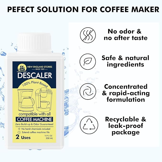 New England Stories Coffee Machine Descaler - 10oz (2 Uses), Universal Descaling Solution Compatible with Keurig, Nespresso, Delonghi and All Single Use Coffee and Espresso Machines - Image 3
