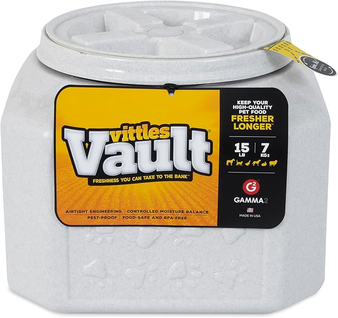 Gamma2 Vittles Vault Dog Food Storage Container with Airtight Lid, holds up to 10-15 Pounds of Dry Pet Food, Cat Kibble and Bird Feed, BPA Free, Made in USA by Gamma2