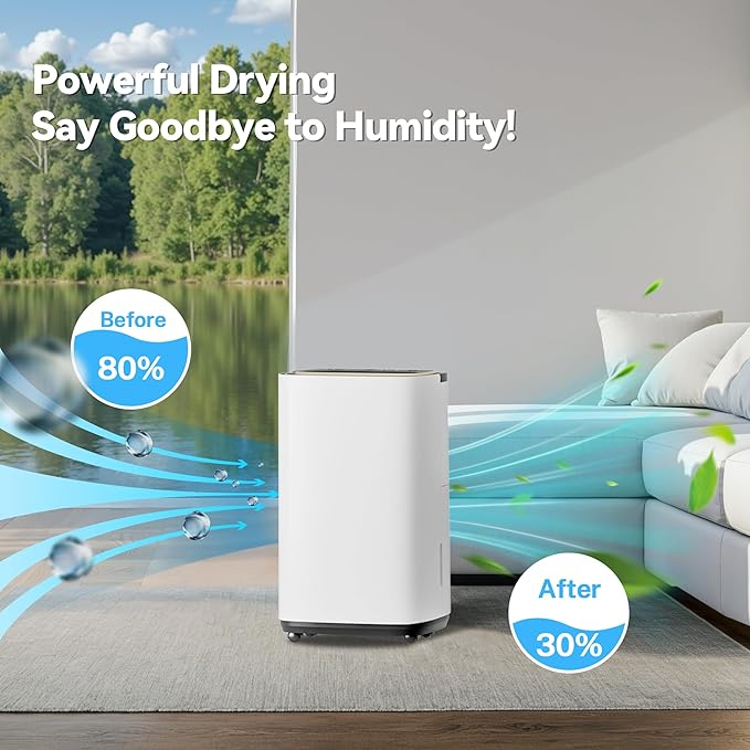 5000 Sq.Ft Dehumidifier, 52PT/24H Dehumidifiers with Drain Hose for Basement, Large Compressor Dehumidifier for Basement/Laundry/Bedroom/Office, Dehu/Dry/Air Mode, Humidity Display/Timer/Child Lock - Image 9