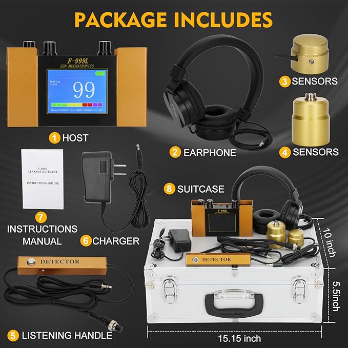 Underground Water Leak Detector, Water Pipe Leak Detector, Two Size Sensors Precise Positioning, High-Sensitivity Digital Display Leakage Sensor, Carrying Case - Image 6