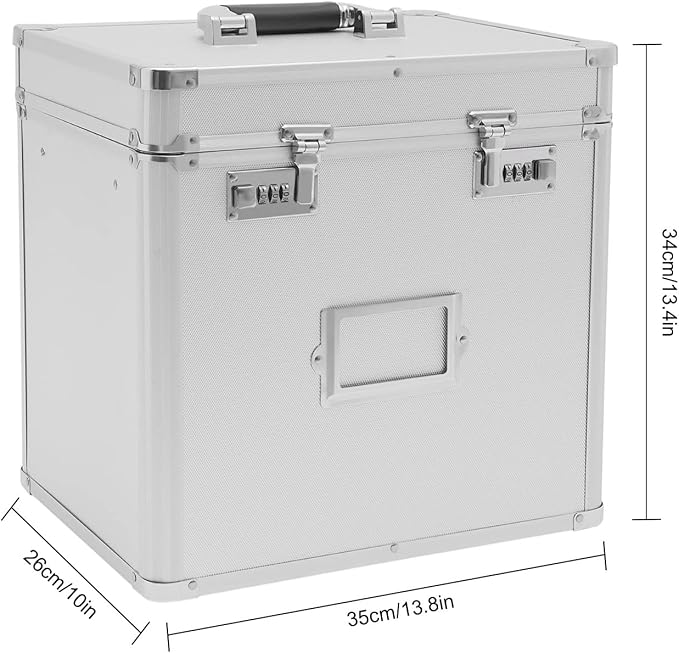 Metal Locking File Organizer Box, 13.8*10*13.4 inch Portable Locking Storage Box w/Lock for Filing Letters & Documents, File Storage Box for Offices, Hotels, Schools, Shopping Malls (Silver) - Image 2