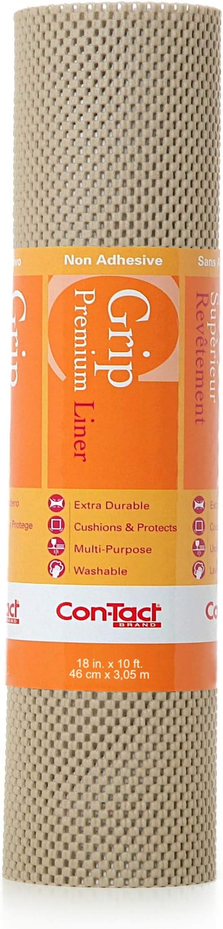 Con-Tact Brand Grip Premium Shelf Liner, Thick and Non-Adhesive Drawer Liner, Multi-Purpose and Easy to Use, 18" x 10', Stone, Pack of 1 - Image 2