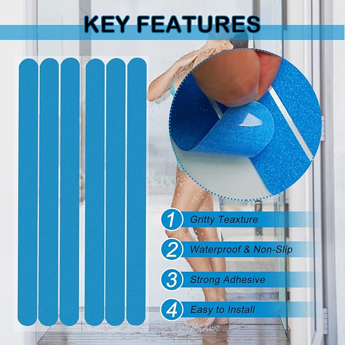 S&X Non Slip Bath Stickers,Gritty Textured Slip-Resistant Treads,0.75-Inch by 11-Inch,12 Strips Per Pack (Blue) - Image 3