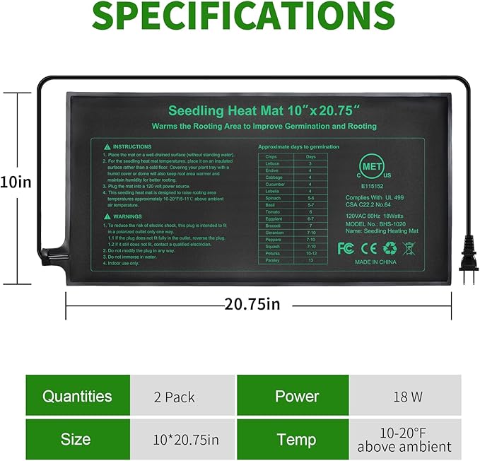 Seedling Heat Mat, 10"x 20.75" Plant Heating Pad for Home Gardening Seed Starting, MET Certified Waterproof Durable Germination Station Heat Mat - Image 2