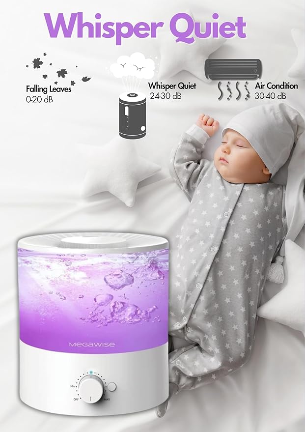 MEGAWISE Cool Mist Humidifiers for Bedroom, BabyRoom, Office and Plants, 0.5 Gal Essential Oil Diffuser with Adjustable Mist Output, 25dB Quiet Ultrasonic Humidifiers, Up to 10H, Easy to Clean - Image 5