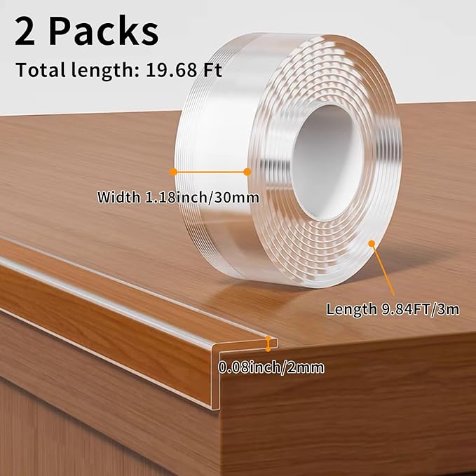 2Pack Baby Proofing Edge Protector for Baby,Clear Edge Protector Strip Sharp Edge Wrap Cover Tape,Corner Bumpers for Furniture,Crib Rail Covers for Teething,Total 19.68 Ft (Width 1.18 in) - Image 2