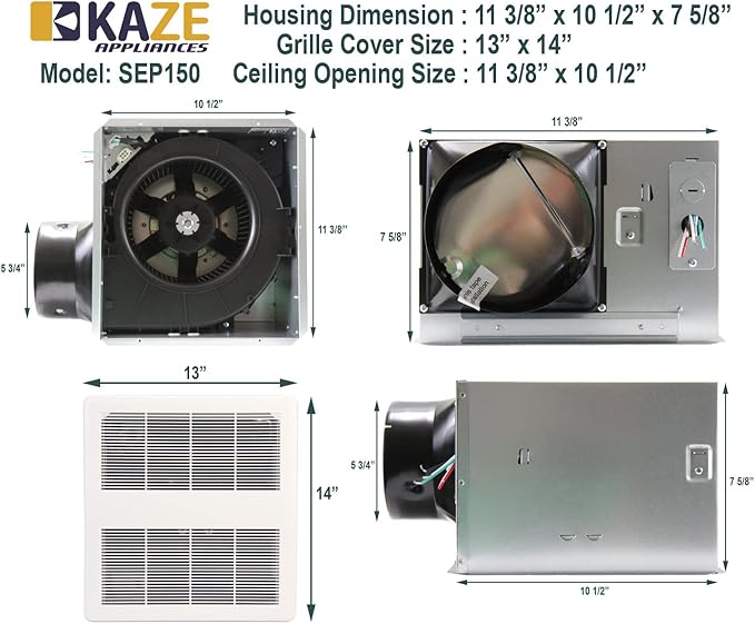 SEP150 | 150 CFM | 0.5 Sone Ultra Quiet | Energy Star Certified | Energy-Saving Bathroom Exhaust Ventilation Fan - Image 4