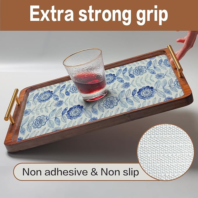 Drawer and Shelf Liner for Kitchen Cabinets Non-Adhesive Strong Grip Floral Shelf Liner Non-Slip Waterproof Blue Flower Drawer Liner for Cupboard Shelves Easy to Clean Cabinet Liner 12IN×10FT - Image 3