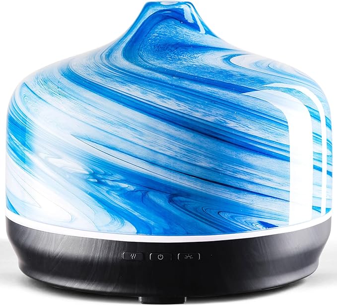 Porseme 500ml Glass Essential Oil Diffuser Aromatherapy Ultrasonic Cool Mist Humidifier 15-21 Running Hours Waterless Auto-Off Air Diffusers for Sleeping Yoga Office Working Spa and Rest (Blue Ink) by Porseme