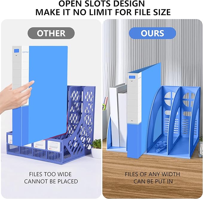Marte Vanci Magazine File Holder Vertical PP Folder Book Desktop Organizer Plastic Storage Sturdy Vertical 4 Section Folder (Blue) - Image 5