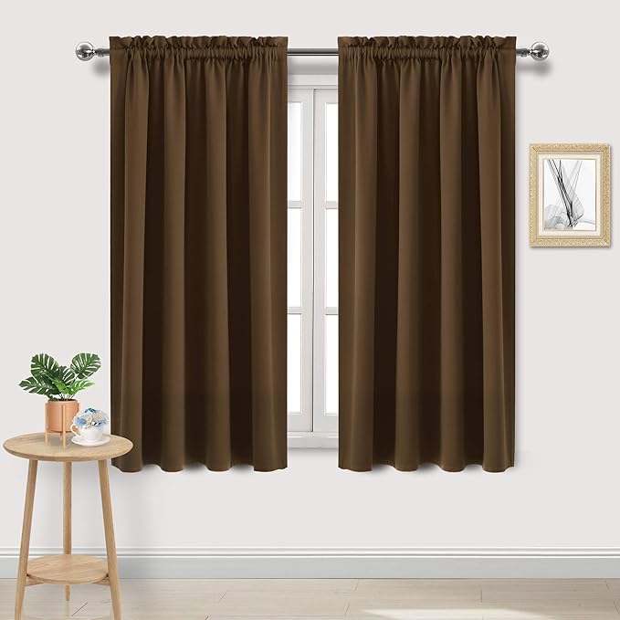 DWCN Blackout Curtains Room Darkening Thermal Insulated Bedroom Curtains Window Curtain Panels, 52 x 63 inches Long, Set of 2 Brown Rod Pocket Drapes by DWCN