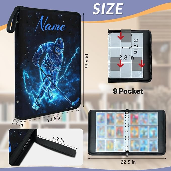 Custom Hockey Card Binder, Personalized 9 Pocket Trading Card Binder Fits 900 Pockets Holder Binder Collector Storage Album for TCG, MTG, Sports Cards - Image 3