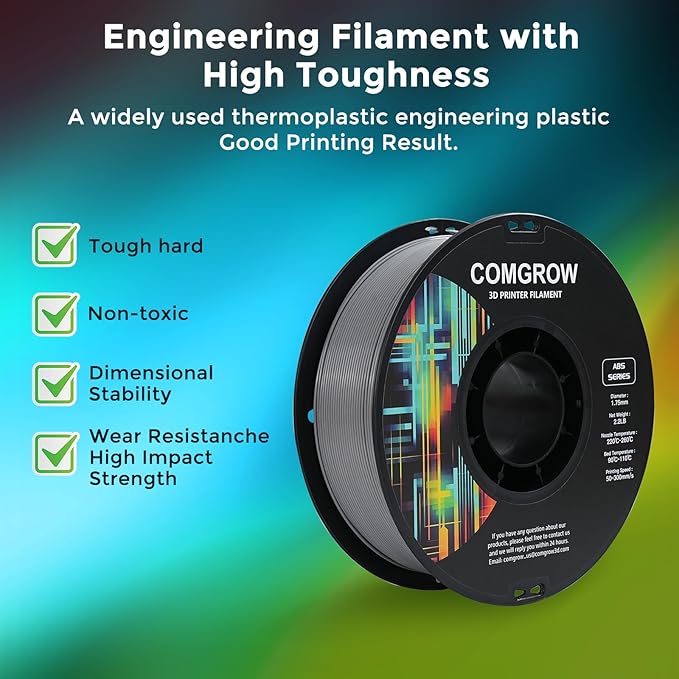 Comgrow ABS 3D Printer Filament, 1.75mm, Heat Resistant, 1kg, Strong and Durable, Dimensional Accuracy +/- 0.02mm - Image 2