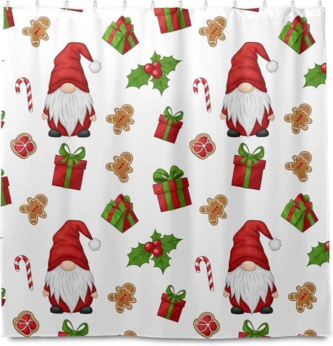 Christmas Gnome Santa White Shower Curtain Liner 72×72 inch for Bathroom Curtain Anti Mold Shower Curtain with Hooks Shower Accessories - Image 2