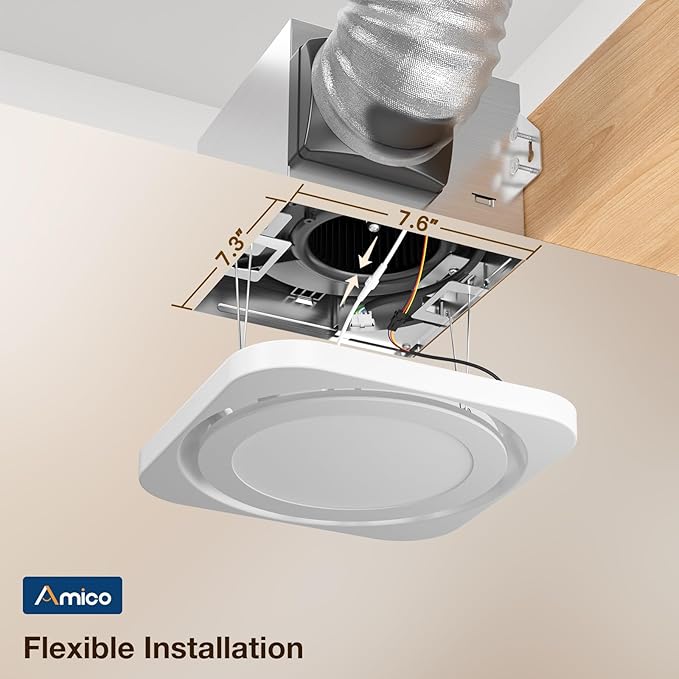Amico Bathroom Exhaust Fan with Light, 80 CFM 1.0 Sones, Ceiling Mounted Retrofit Ventilation Fan with 1400LM 18W LED Light, 3000K/4000K/5000K Selectable & Nightlight, Remote, FCC Certified - Image 5