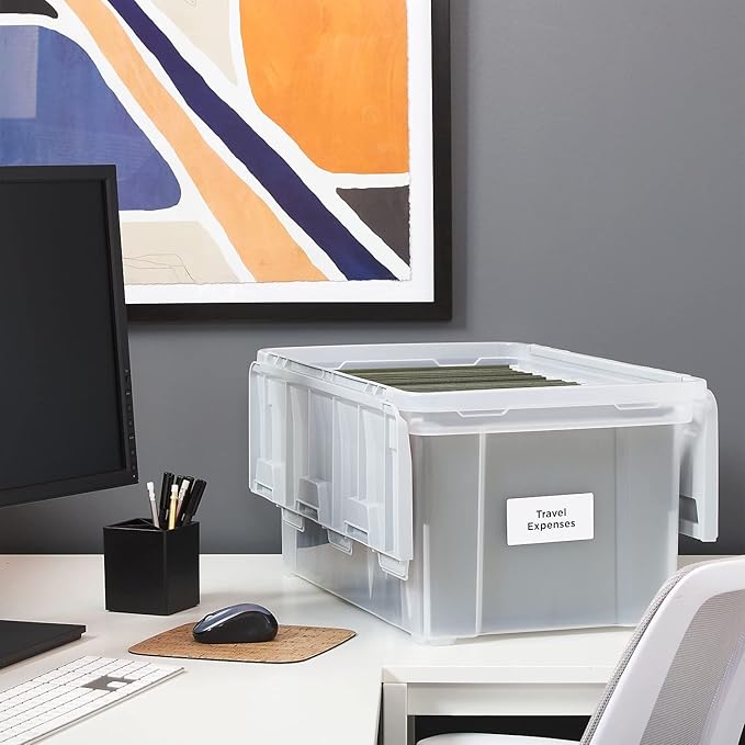 STAPLES Hanging File Folder Box, Storage Bin Organizer, Wing Lid, Letter Size Documents, Gray/Clear - Image 7