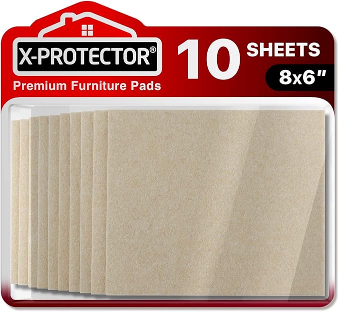 Felt Furniture Pads X-PROTECTOR 10 PCS - Premium 8” x 6” x 1/5” Heavy Duty Beige Felt Sheets! Cut Large Furniture Pads to The Size You Need - The Best Felt Floor Protectors for Any Hard Floor! by X-Protector