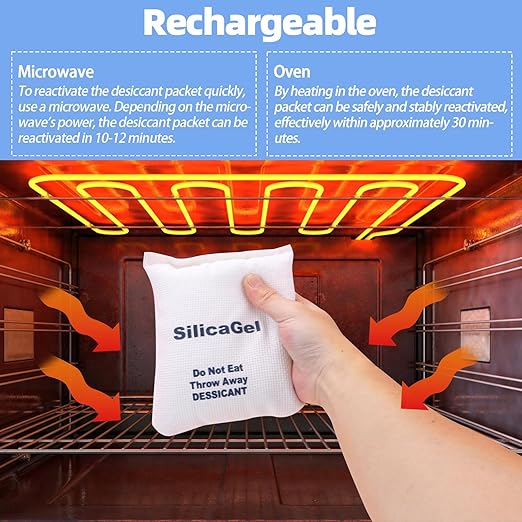2 x 500 Gram [2.2 lbs] Large Silica Gel Packets,Rechargeable Silica Desiccant Packs, Moisture Absorbers for Moisture Control, Desiccant Dehumidifier for Storage Safe - Image 4