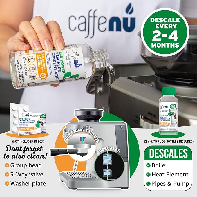 Breville Compatible Descaling Solution. 2 Bottles of Descaler Solution. Descaling Kit Removes Limescale For Hotter Coffee. 4 Uses Descaler For Breville Coffee Machines. - Image 6