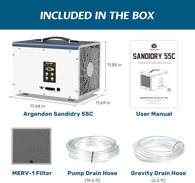 Argendon Commercial Dehumidifier with Pump for Crawlspace, Energy Star 120 Pints Basement Dehumidifier with Drain Hose for Large Space, Water Damage Unit, Ideal for Industrial and Job Sites - Image 6