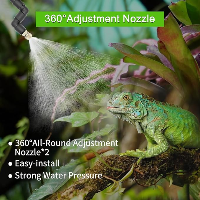 Reptile Mister System, Reptile Humidifier for Terrariums, auto Mister with 2 Spray Nozzles for Reptiles，Snakes,Frogs,Plants - Image 2