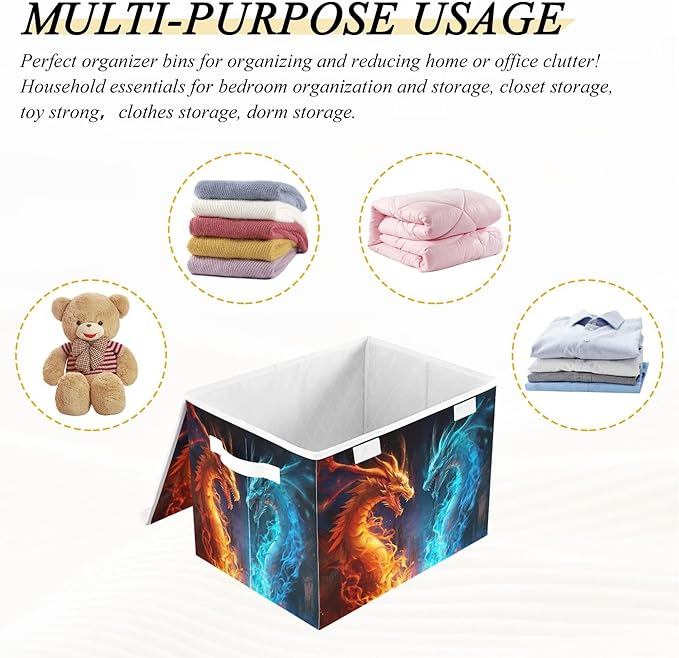 xigua Fire and Ice Dragon Storage Bins with Lids and Carrying Handle,Foldable Storage Boxes Organizer Containers Baskets Cube with Cover for Home Bedroom Closet Office - Image 7