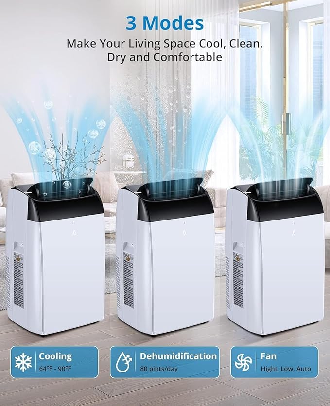 GAOMON 14000 BTU Portable Air Conditioners With Remote Control,3-In-1 Free Standing Cooling AC Unit With Fan & Dehumidifier,Smart/Sleep Mode,3 Speed,Auto Swing,Large Room,Office,Garage,Black Lid - Image 3